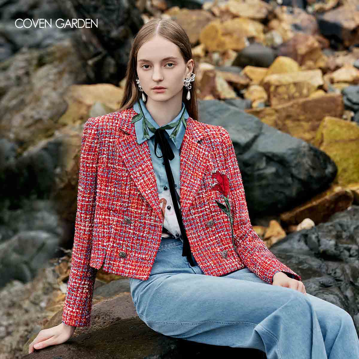 【达人专属】哥文花园复古刺绣质感编织呢子外套CLA4041080