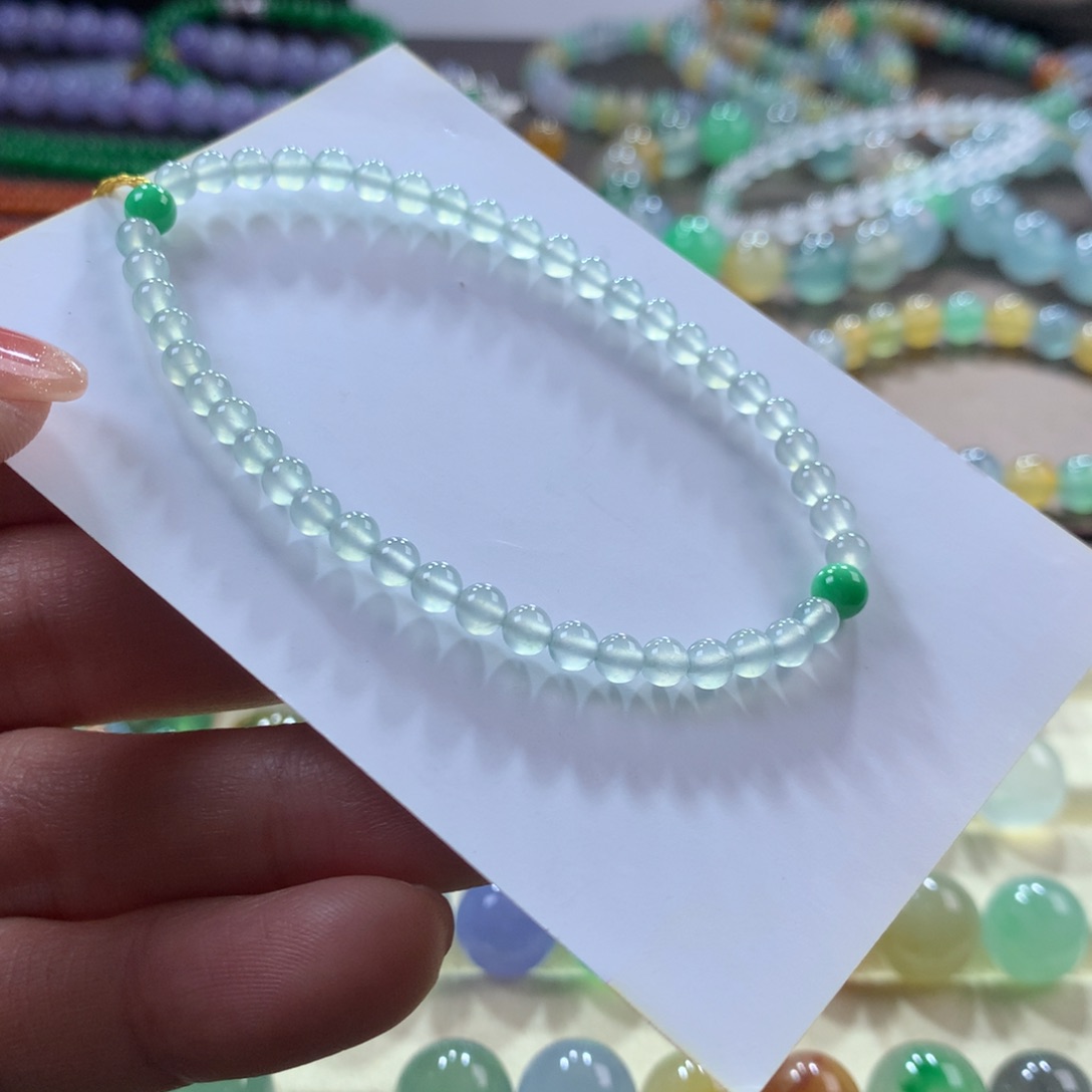 翡翠手链未镶嵌冰波晴水卡3.8