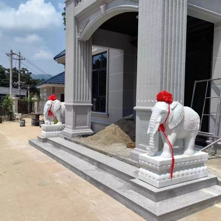 汉白玉石象高度40公分圆雕摆件别墅酒店会所吸财装饰