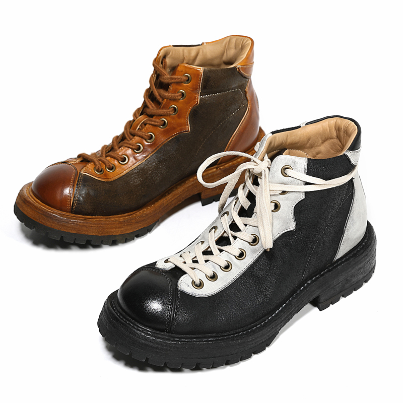 原创熊猫手工马丁靴真皮底固特异百搭复古皮靴男女秋冬款时尚靴