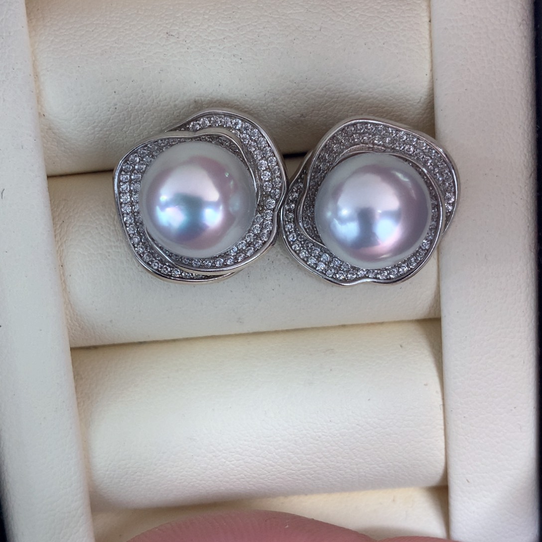 海水珍珠耳饰银S925镶嵌