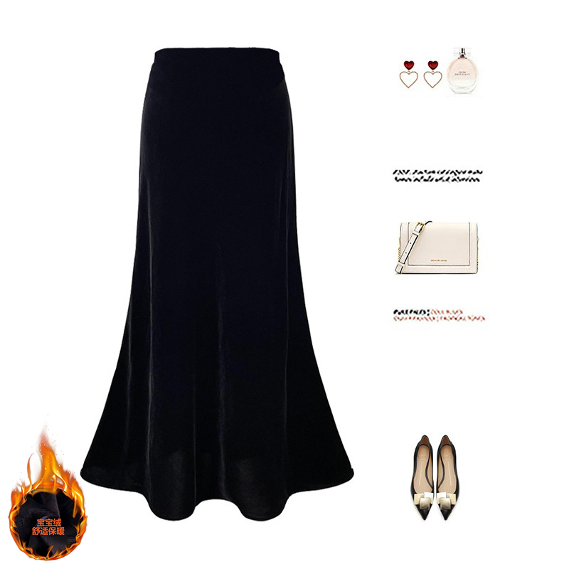 【两个裙长】【不粘毛】加绒加厚高腰鱼尾半身裙女气质轻奢秋冬丝绒裙