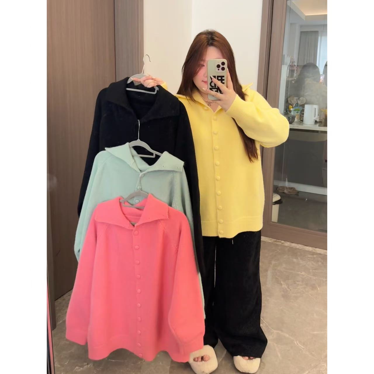 冬季新款慵懒风宽松胖MM开衫女洋气大码百搭毛衣18-801