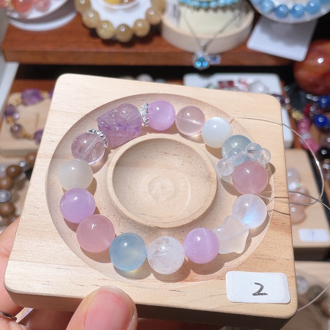 水晶手链未镶嵌幸**?12紫锂辉粉晶