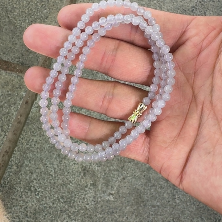 和田玉冰烟紫小米珠项链