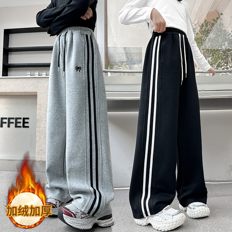 女童阔腿裤秋冬季新款女大童加绒卫裤青少年裤子女初中生运动裤潮