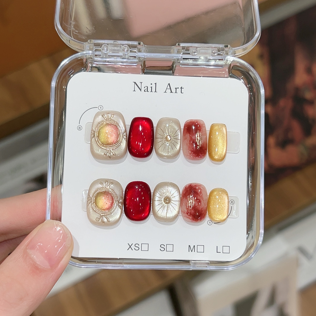 【落日晚霞】 穿戴甲红金渐变显白美甲可拆卸美甲贴片可反复使用