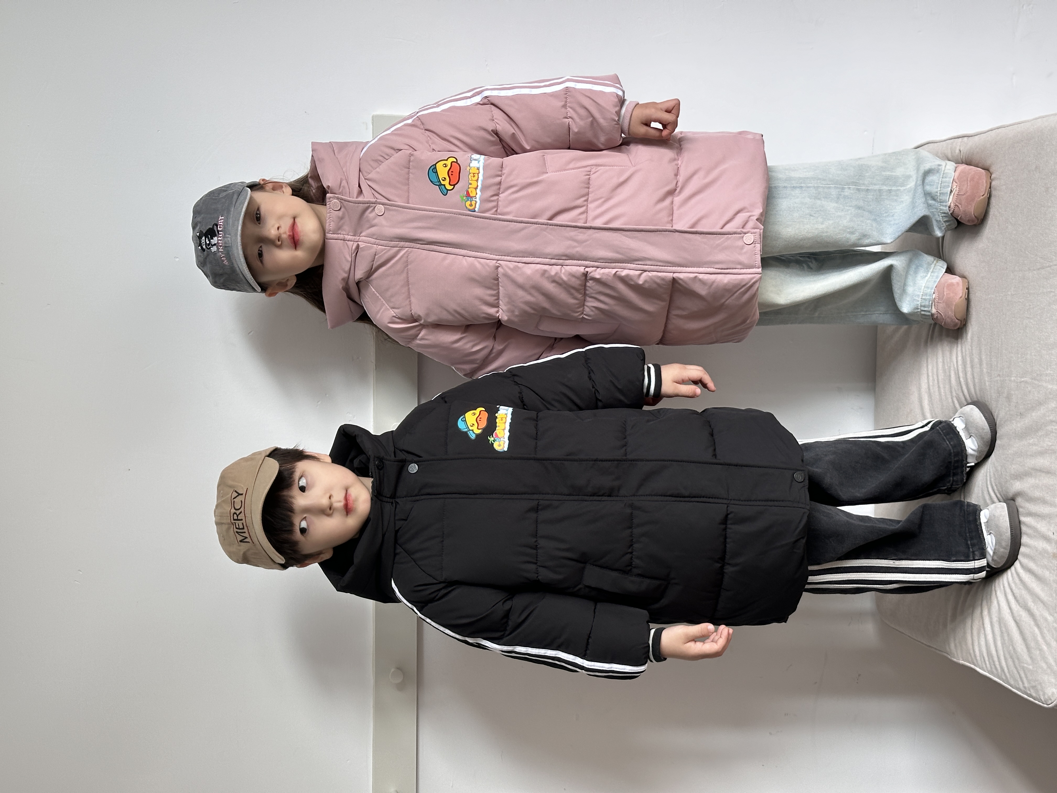 小黄鸭中长款加厚棉服男女童棉衣