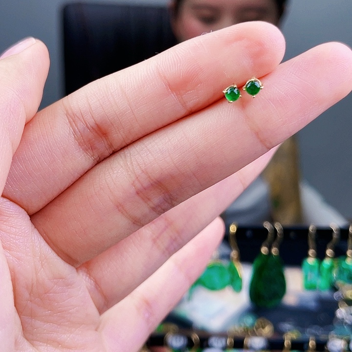 翡翠耳饰银S925镶嵌饰品