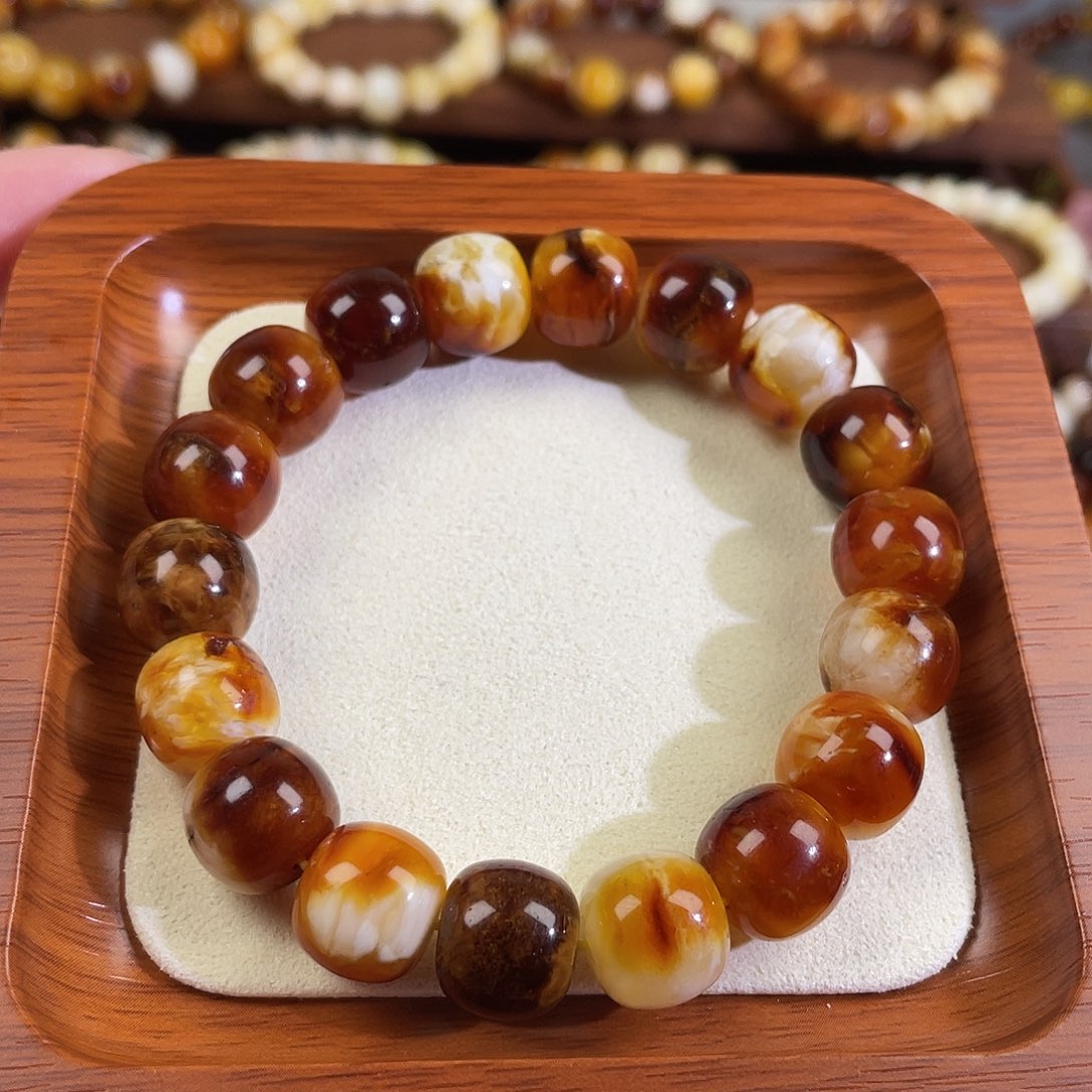 琥珀未镶嵌手链天然沁色蜜蜡老型手串11*10m