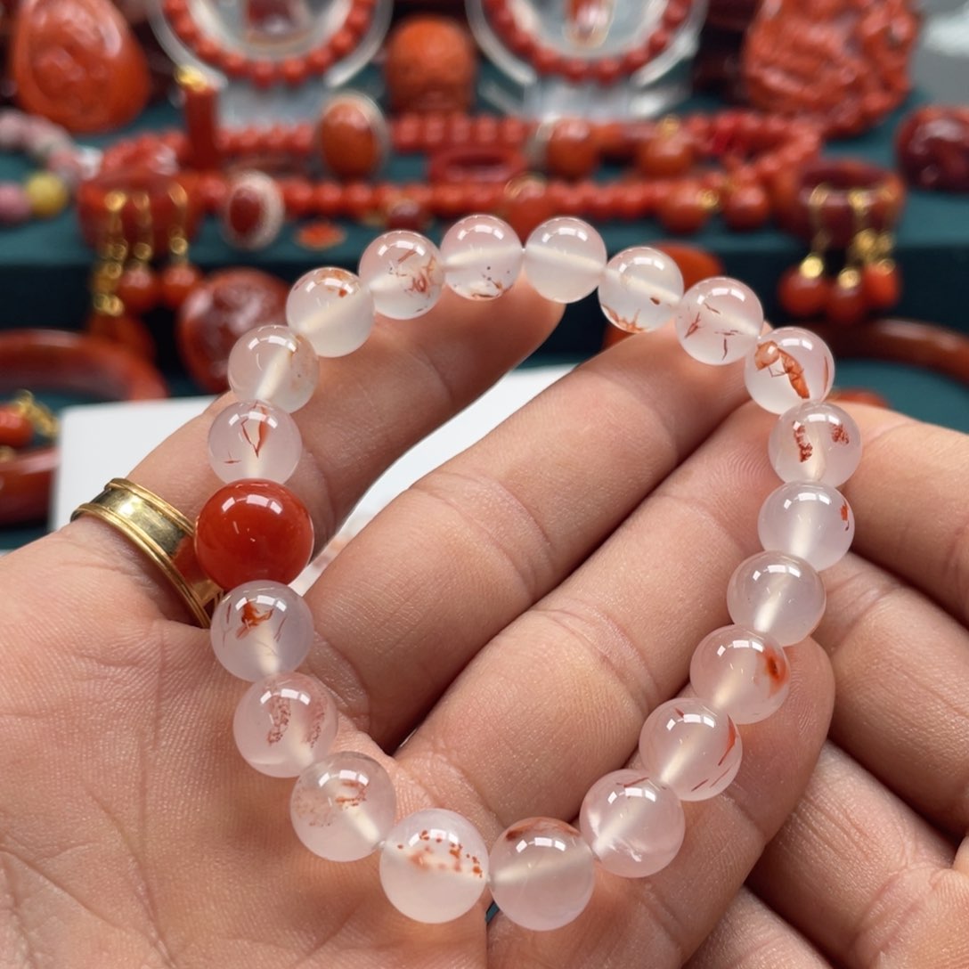 南红玛瑙川料冰飘南红手串9+mm未镶嵌
