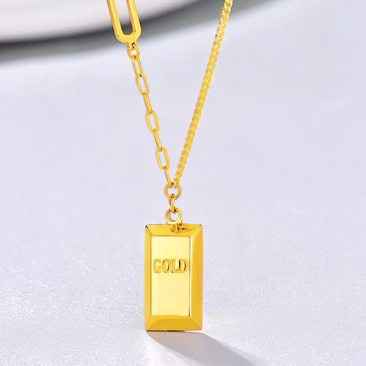 水贝黄金批发5G暴富小金条项链女小金砖999足金吊坠礼物送女友