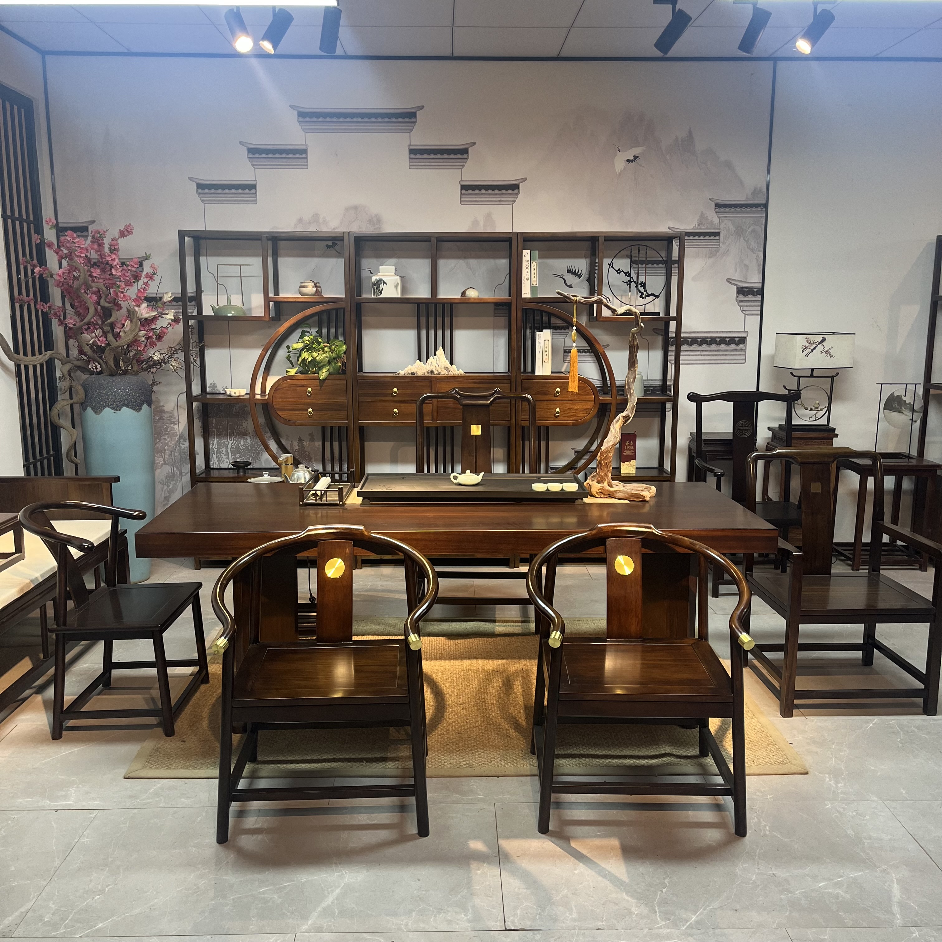 北美胡桃木高档客厅书桌餐桌家用工作台学习阅读长桌实木大板茶桌