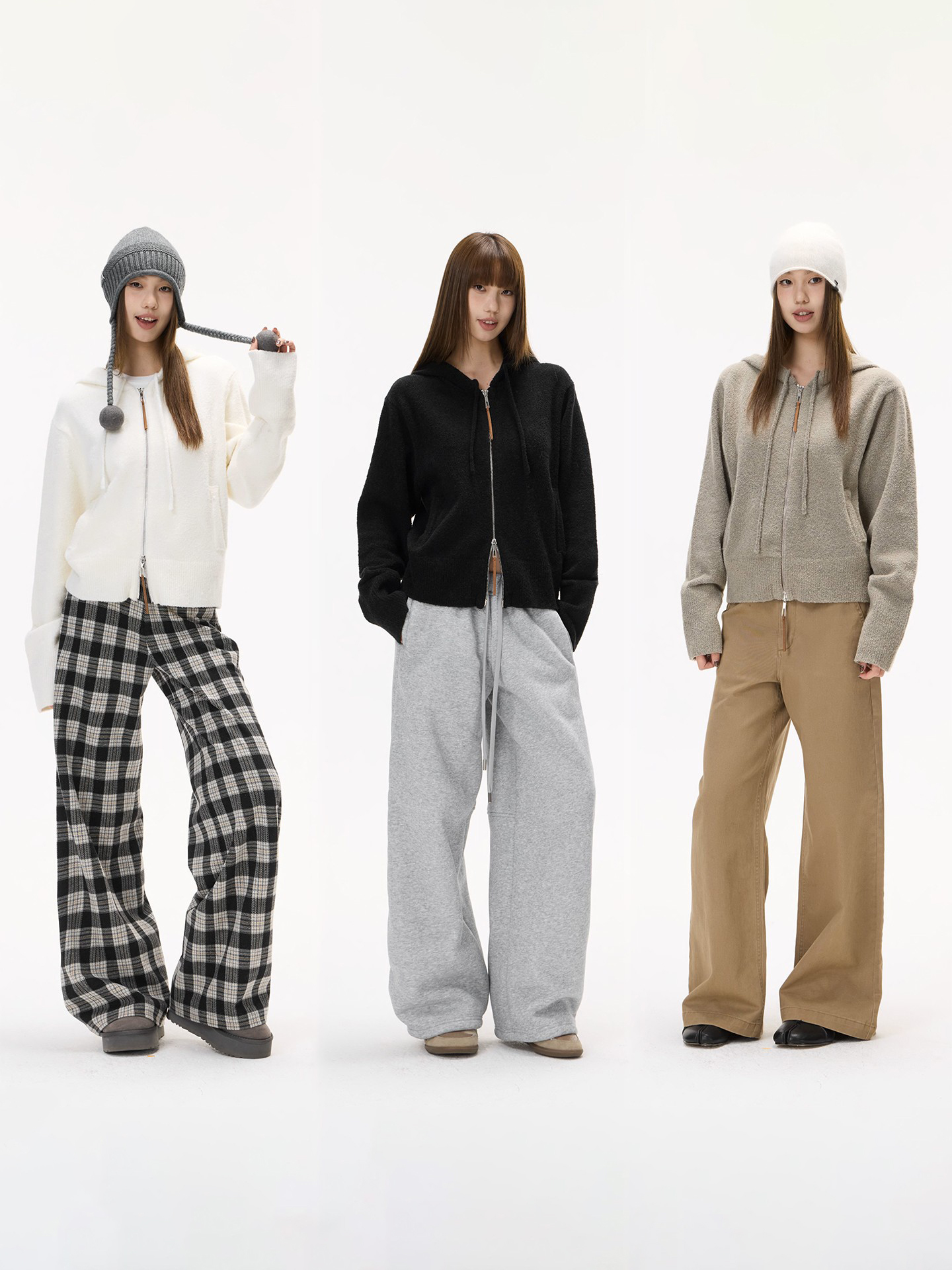 IceFront11/24 双拉链连帽针织衫卫衣女秋冬