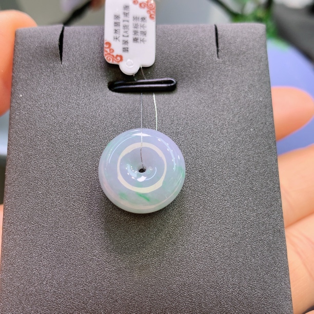 缅甸天然翡翠A货冰紫春彩飘绿平安扣A803#