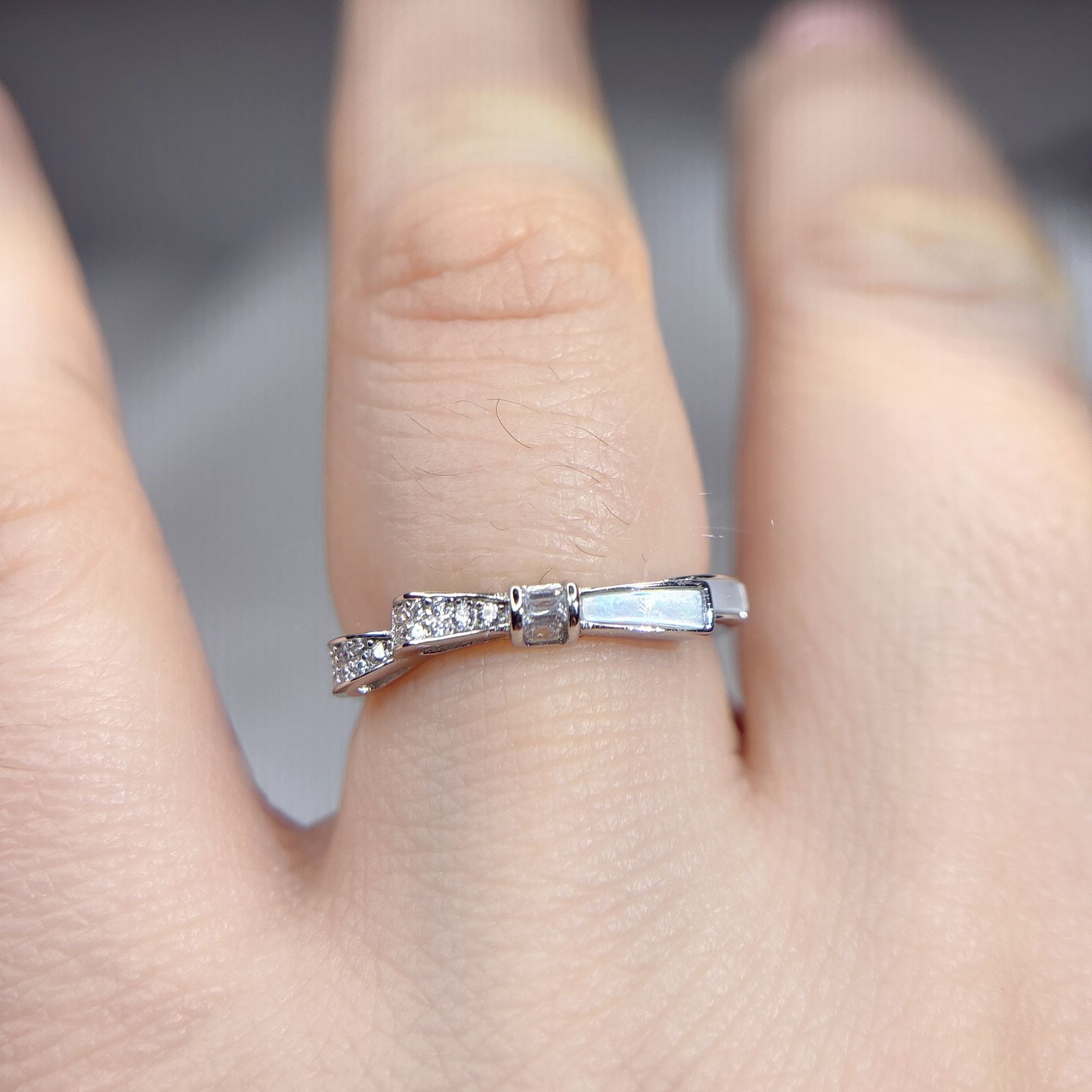 925银锆石戒指 银925纯银戒指蝴蝶结贝壳活口时尚精致款礼物