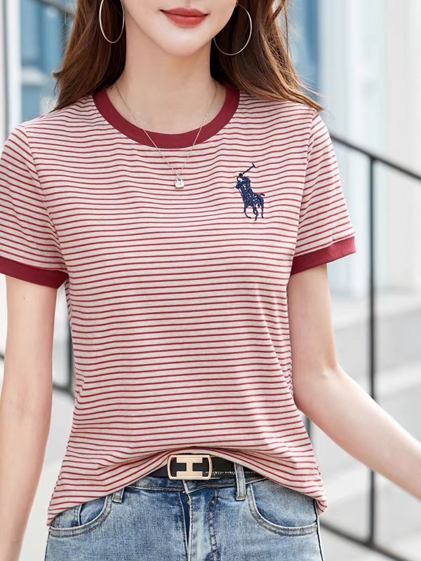 【骑士小马】2025夏季多巴胺条纹新款短袖上衣T恤显瘦洋气衣服女