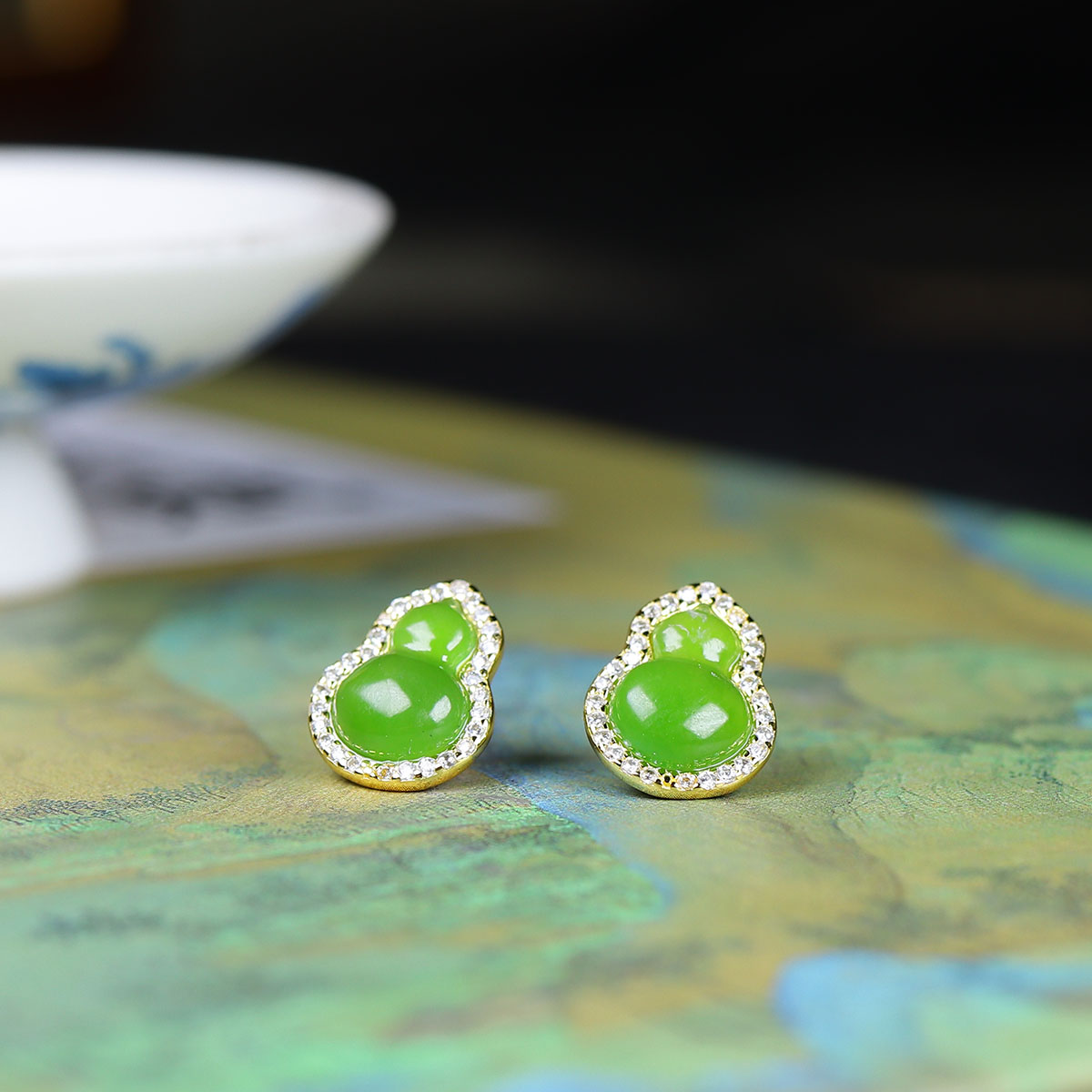 1207179和田玉碧玉葫芦耳钉