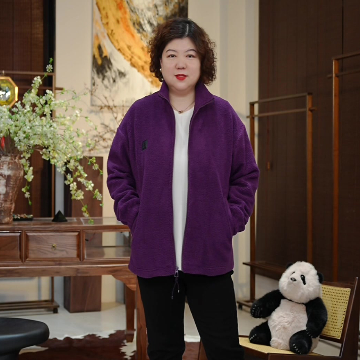 金雀绫【紫茸茸】时尚立领绒保暖加宽加大外套SZA4TL710