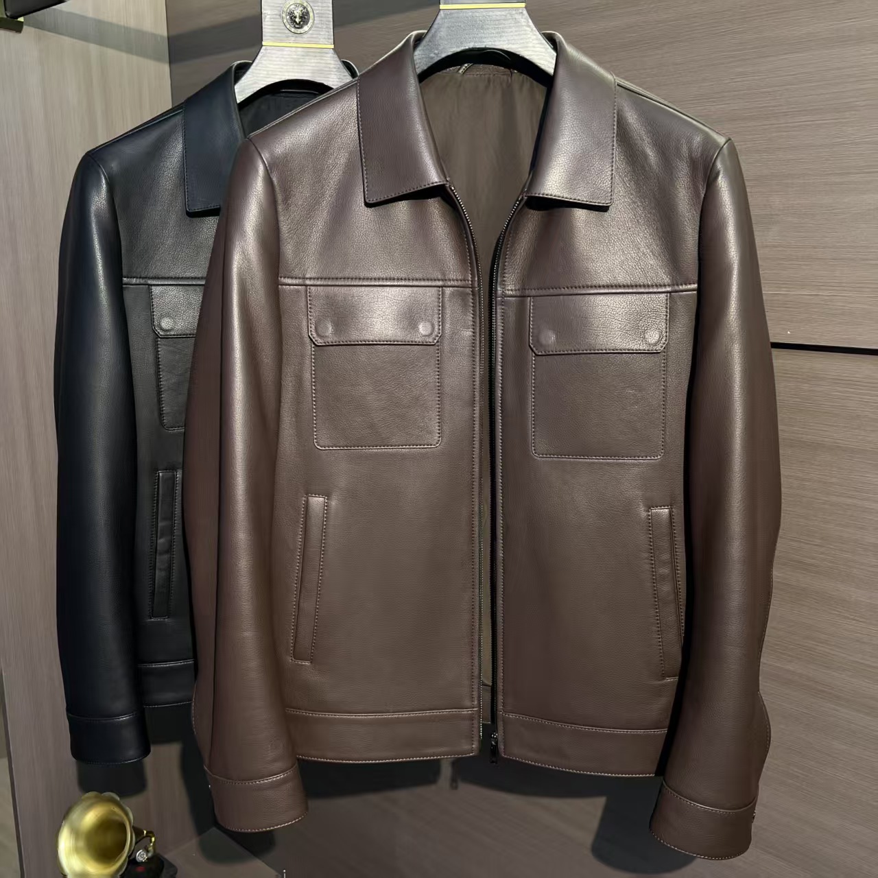 新款春秋百搭真皮皮衣意大利绵羊皮真皮皮衣新款时尚夹克翻领