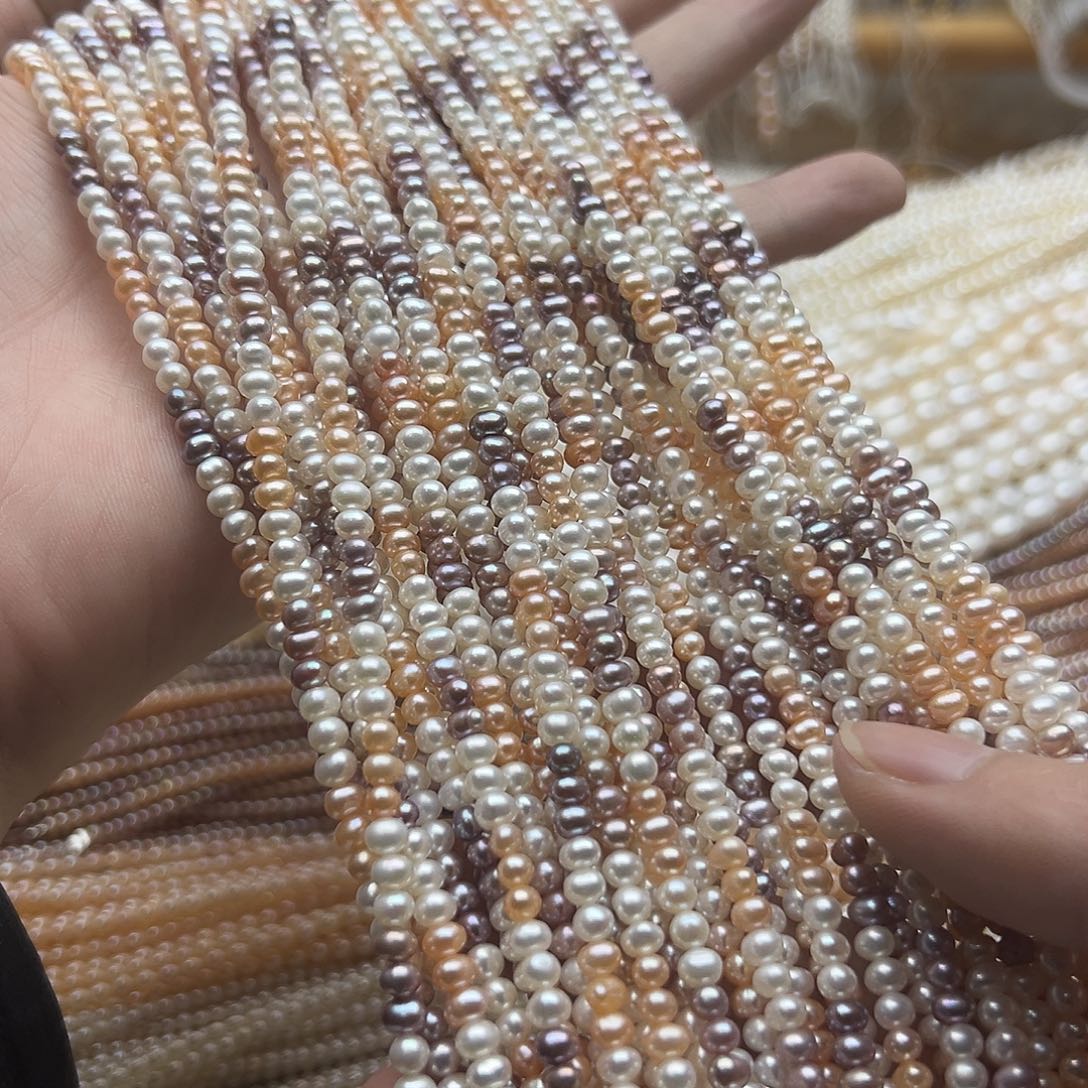 淡水珍珠半成品未镶嵌卡4左右锦鲤近圆小米珠38厘米