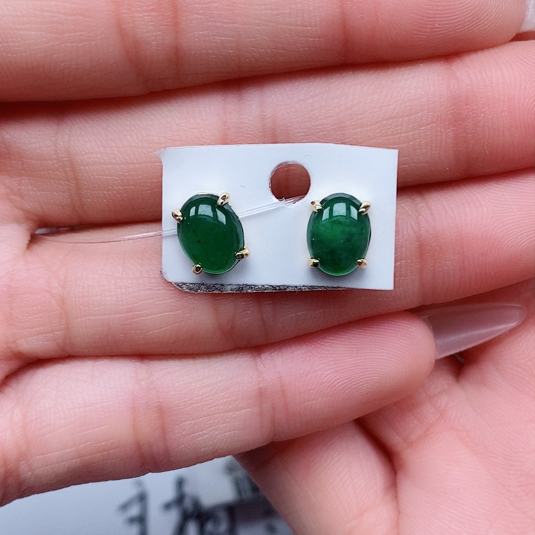 翡翠戒指银S925镶嵌耳钉