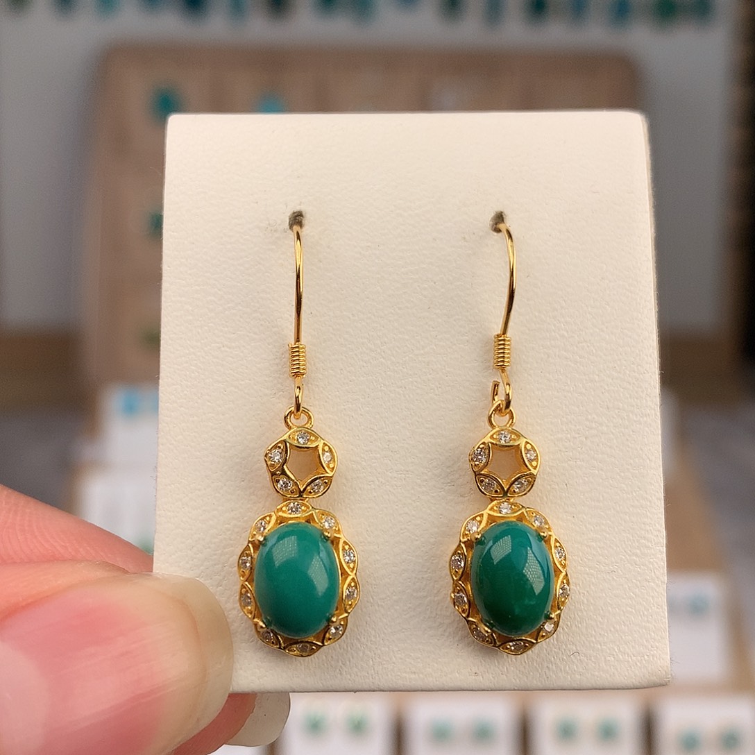 绿松石银S925镶嵌耳饰