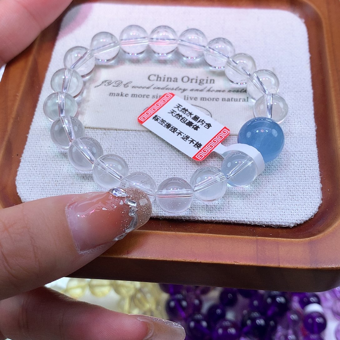 水晶手串未镶嵌10mm白水晶12mm海蓝宝