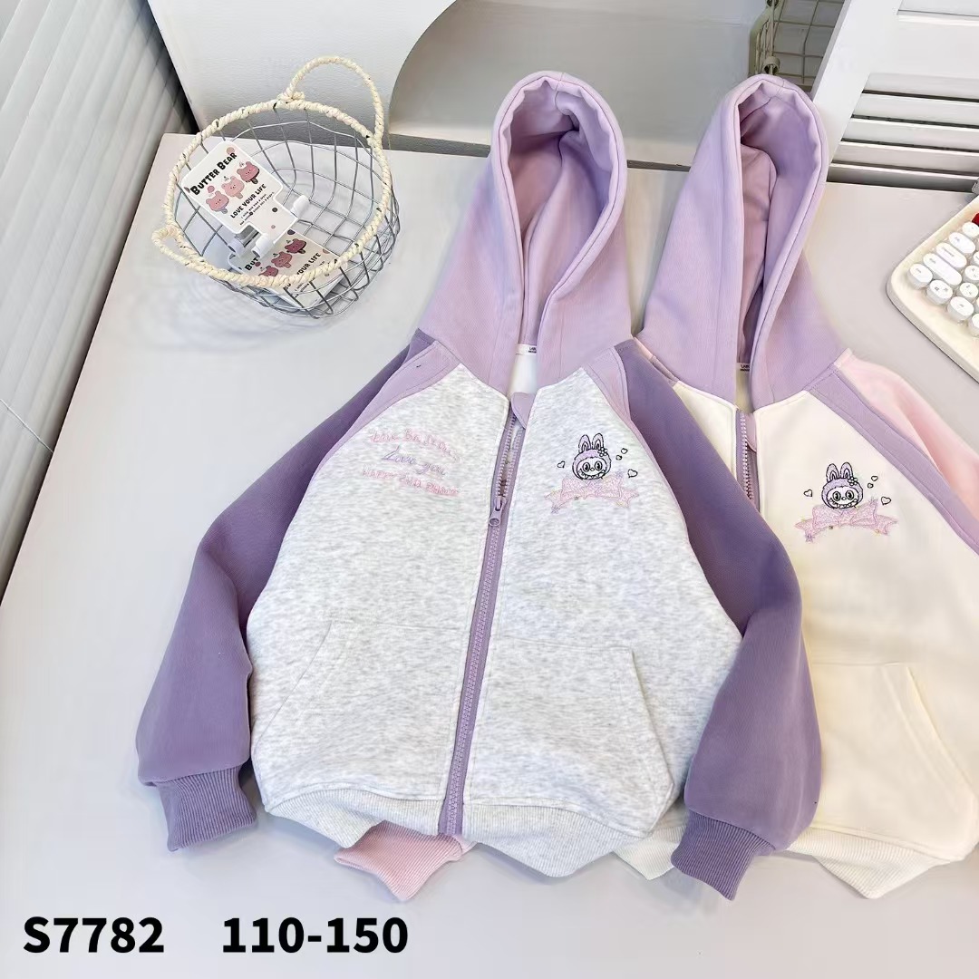  【一体绒】儿童刺绣加绒连帽外套7782