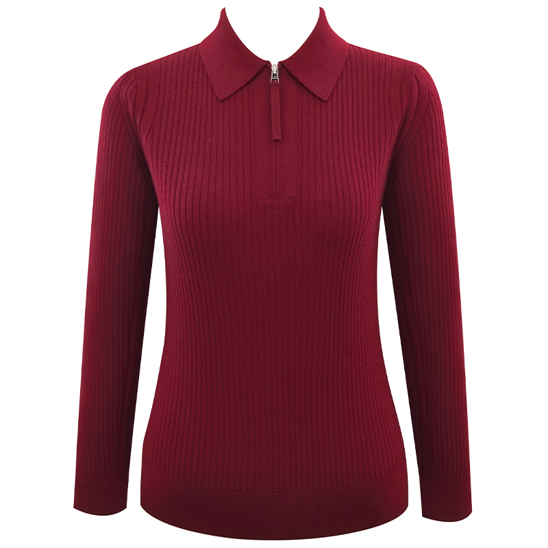 【新年限定】织希TESSITI红色翻领长袖绵羊毛针织衫