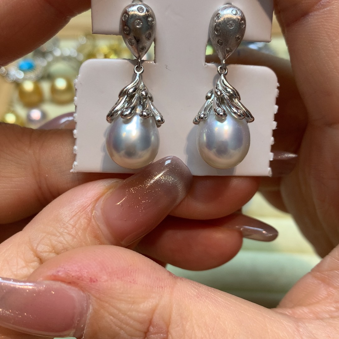 海水珍珠耳饰银S925镶嵌