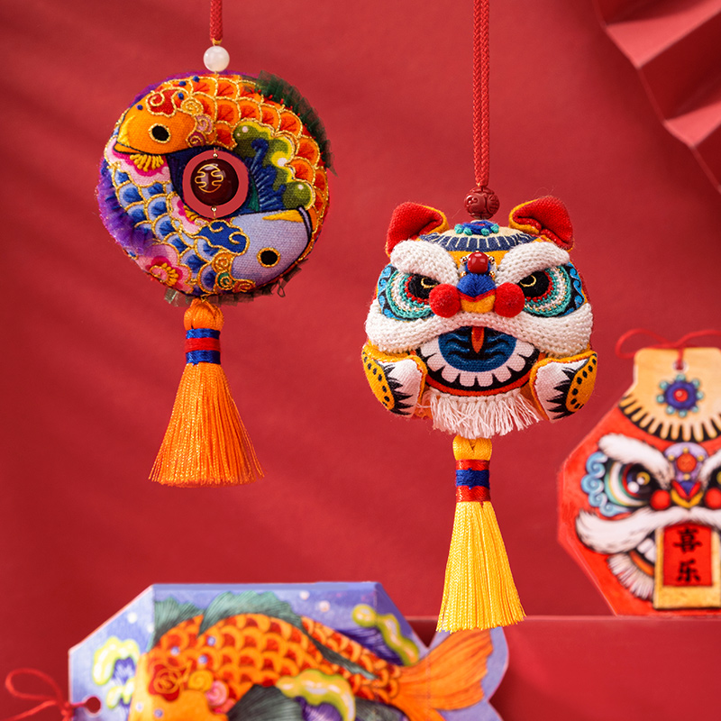 王的手创平安符手工刺绣diy材料包醒狮平安福男友绣品创意礼物