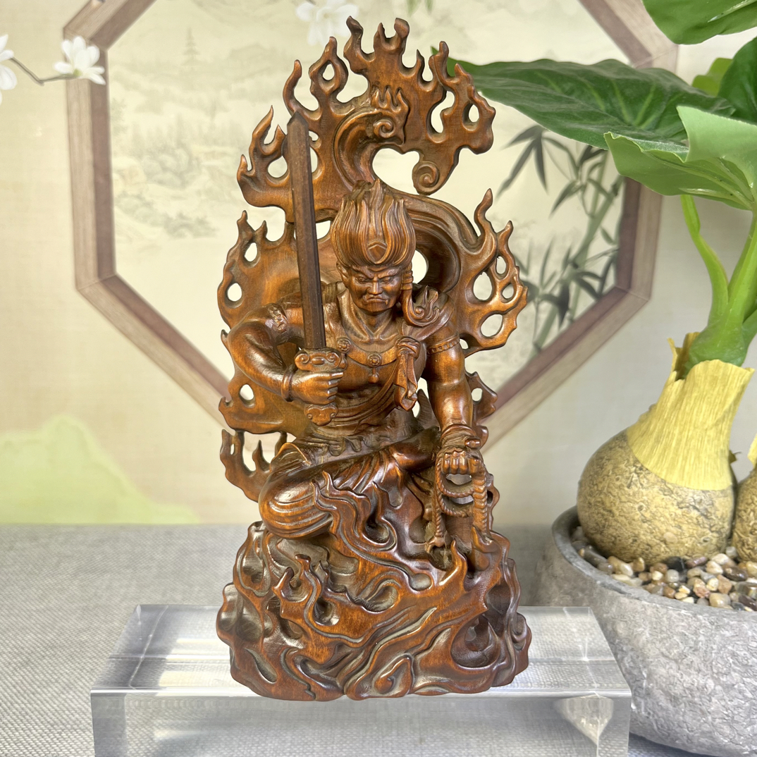 小叶黄杨木仿古（坐姿不动明王）高度18.5口径9家居摆件复古工艺