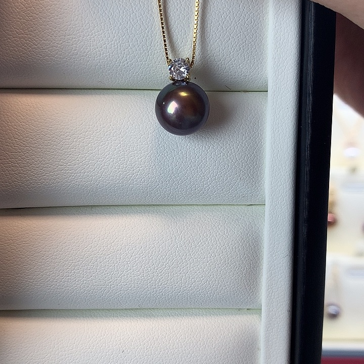 颈饰银S925镶嵌淡水珍珠9-10戴妃紫珠