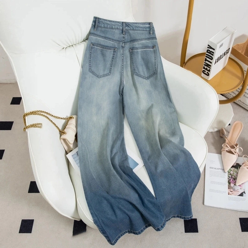 【现货发✈️+运费险】新时尚烫钻满天星阔腿牛仔裤女宽松显瘦直筒裤