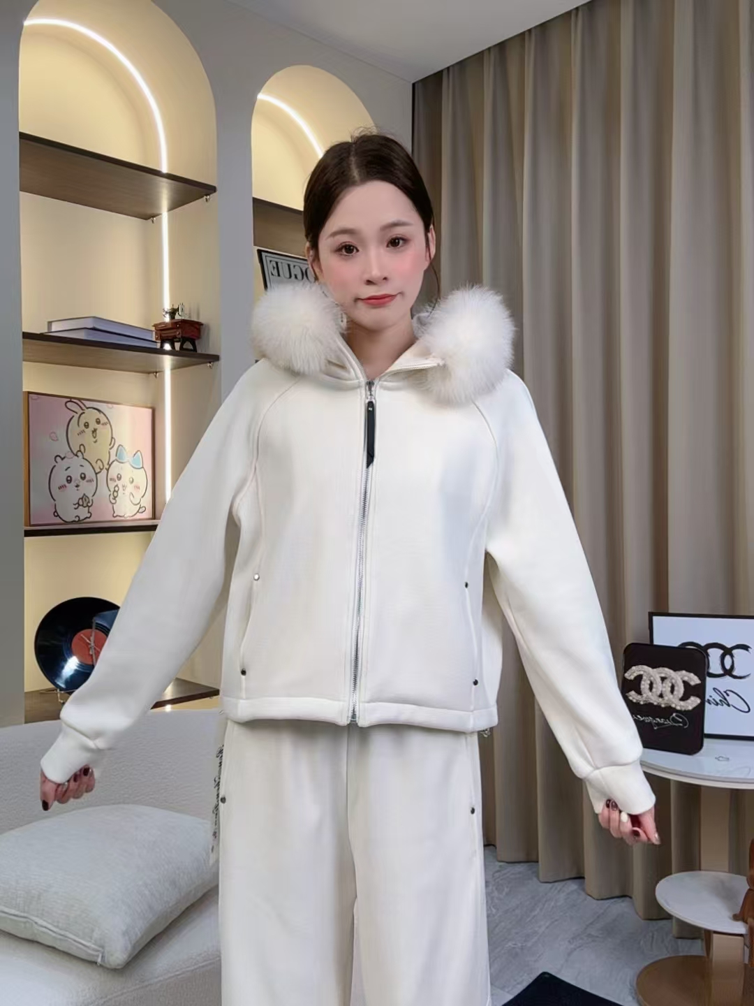 百搭网红女气质休闲风时尚套装派克服加绒外套百搭灰色服装休闲