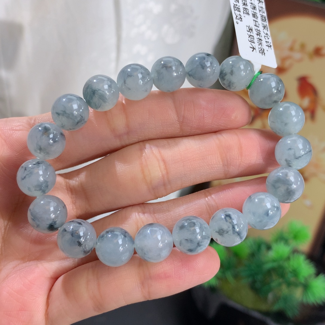 翡翠未镶嵌手串卡10冰胶水墨画手串