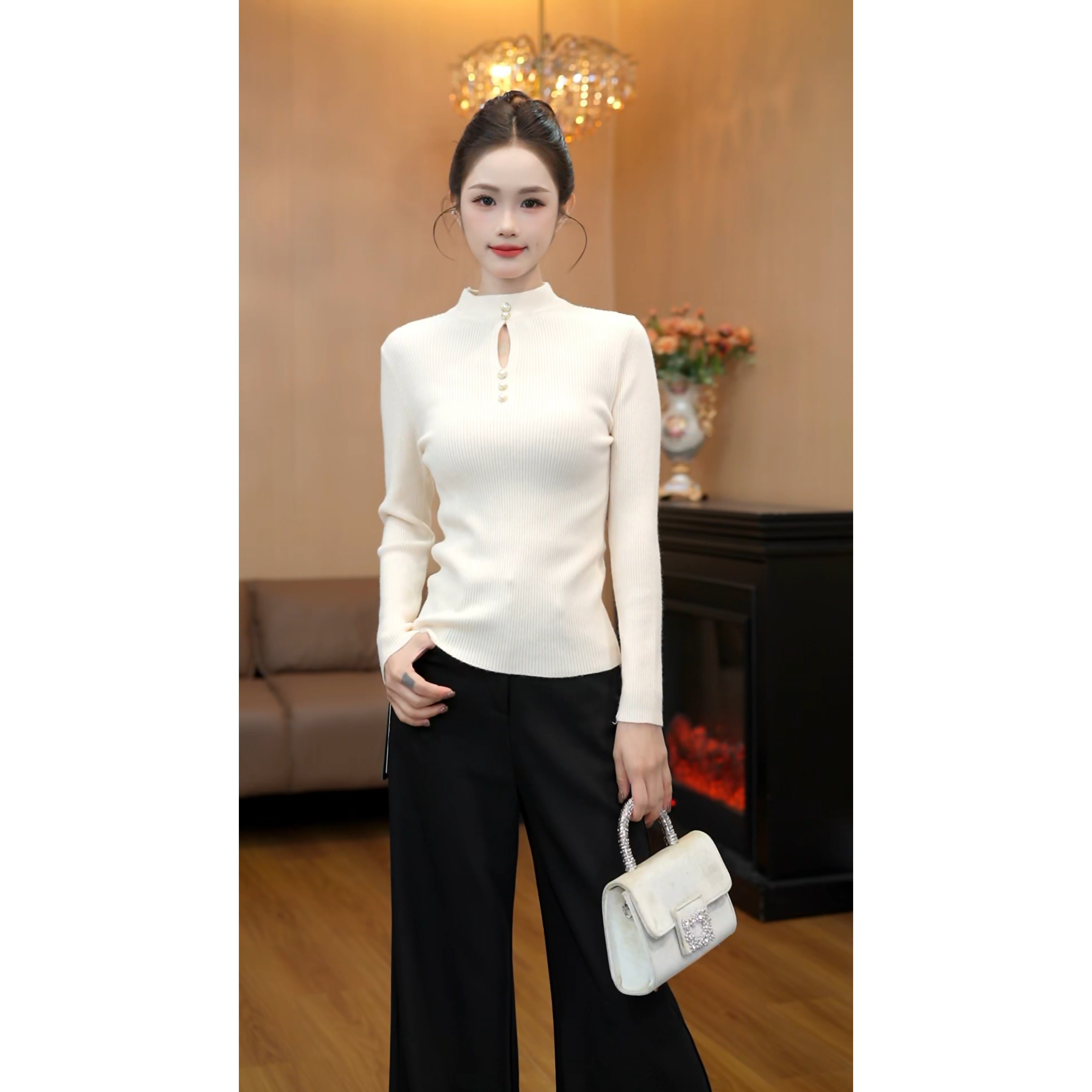 52089时尚气质简约百搭针织衫内搭打底衫修身显瘦上衣