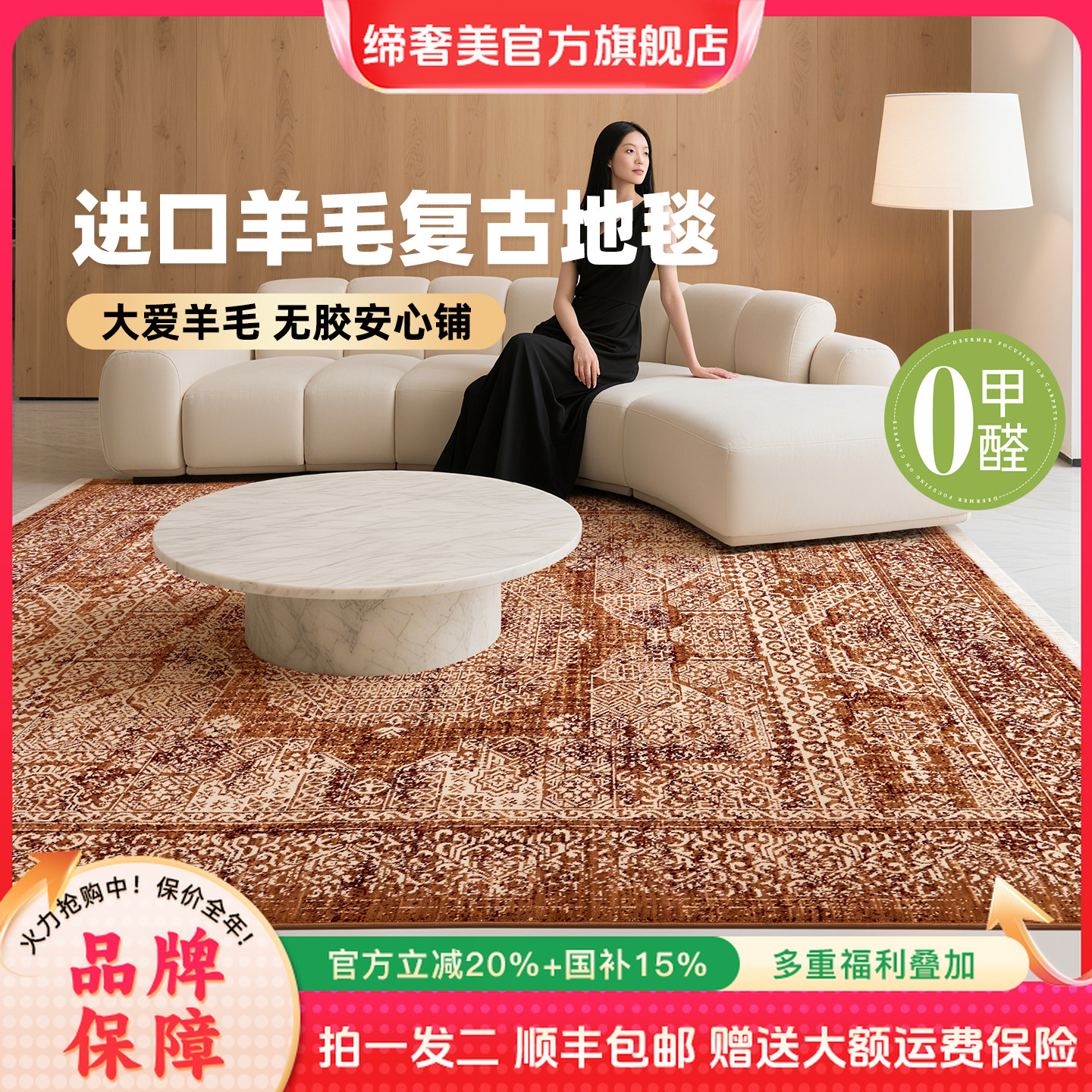 缔奢美复古耐脏易打理新西兰羊毛地毯客厅卧室地毯