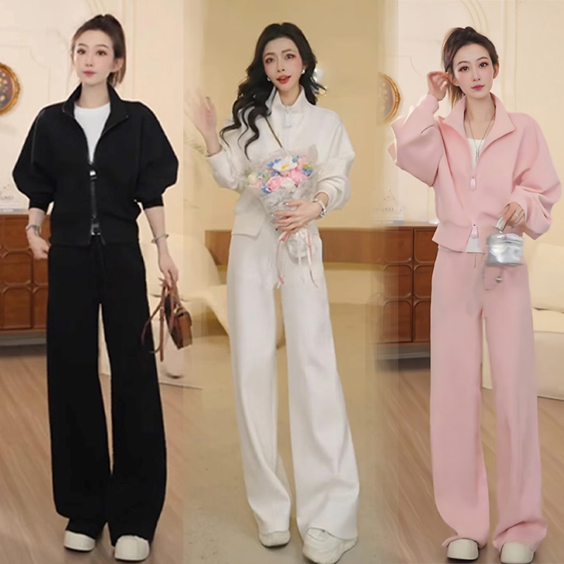 小个子穿搭运动休闲套装女2025春秋新款爆款双拉链卫衣阔腿裤套装