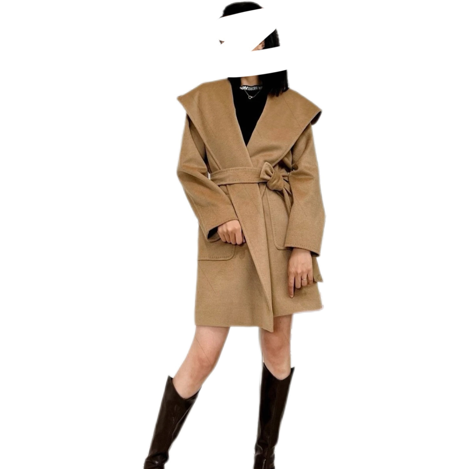 未使用 MaxMara 001066 Maxmara 棕色浴袍款骆驼绒大衣外套 L码