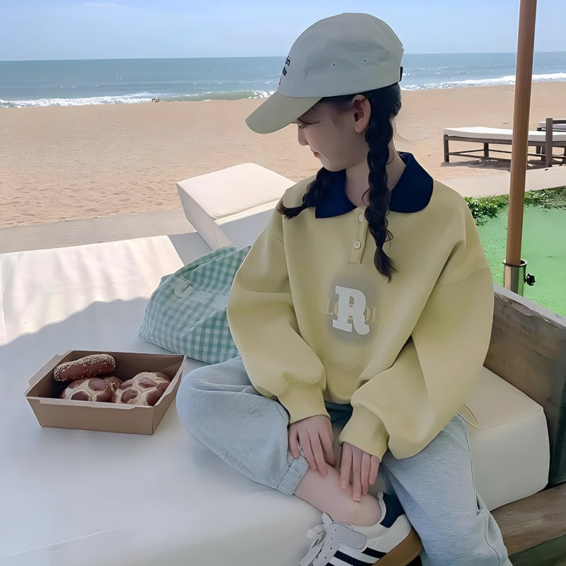 女童加绒卫衣2025春秋款中大童洋气儿童秋装小女孩POLO领宽松上衣