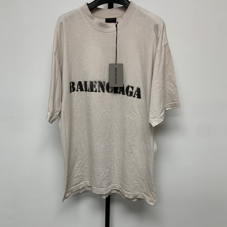 99新 Balenciaga/巴黎世家 字母圆领磨损效果套头直筒短袖 01583