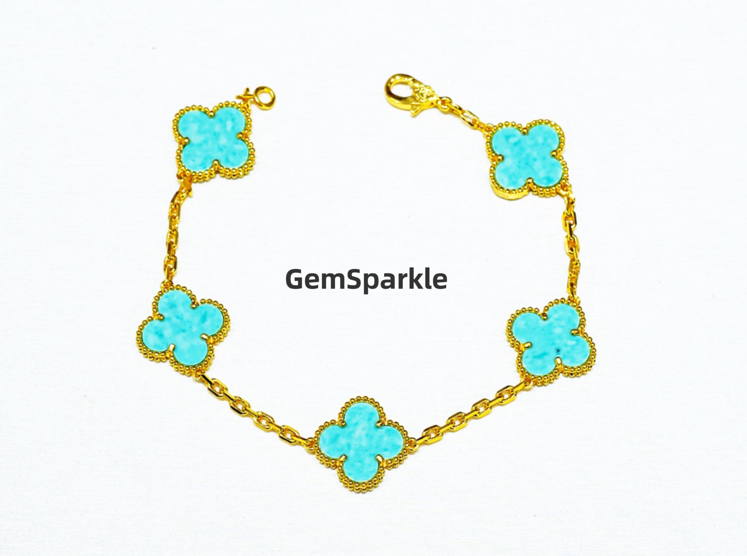 铜合金手链 四叶草五花手链蓝色饰品小众轻奢百搭气质女友礼物