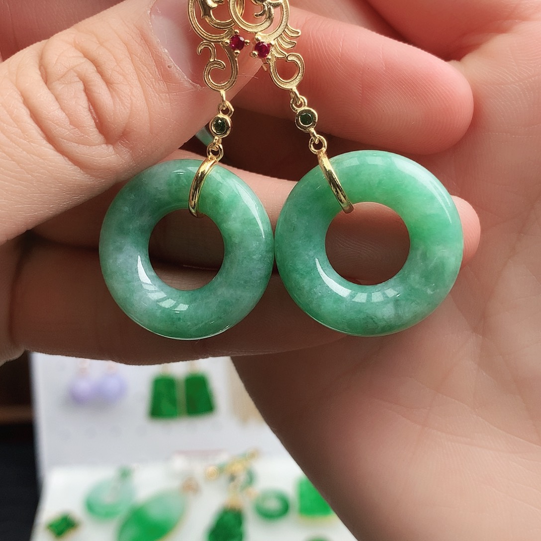 翡翠耳饰银S925镶嵌耳饰