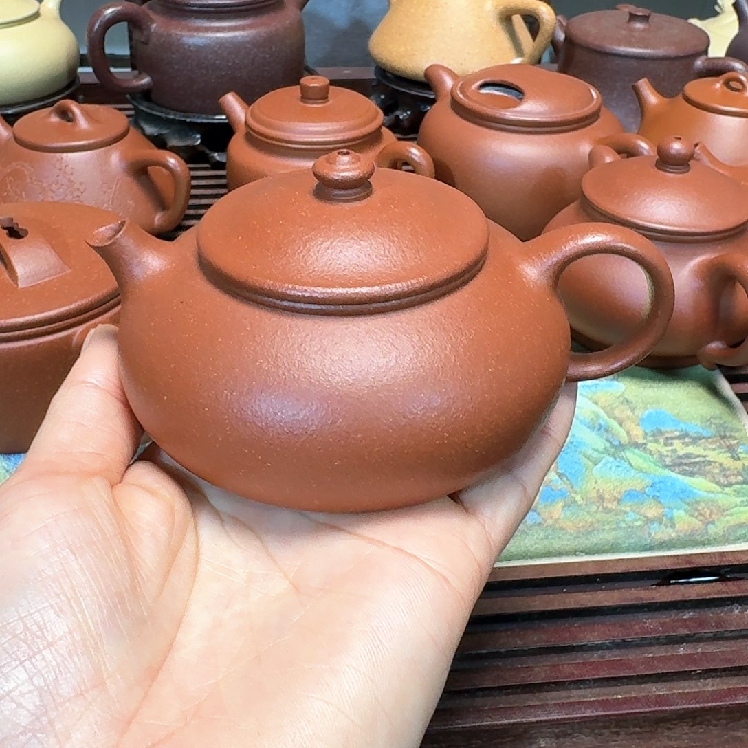 紫砂茶壶红降坡半手工