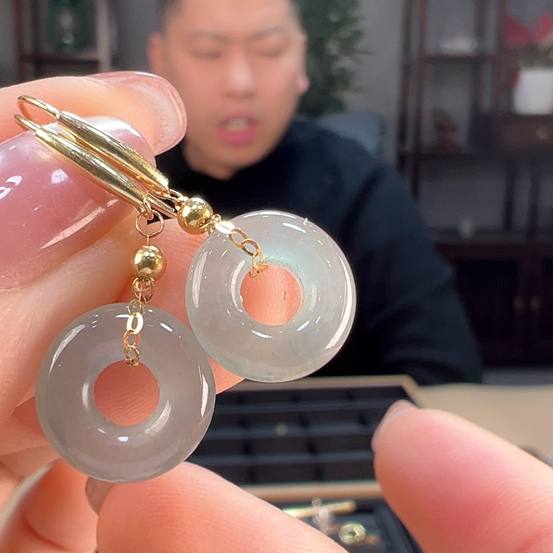 翡翠耳饰18K金镶嵌耳环6