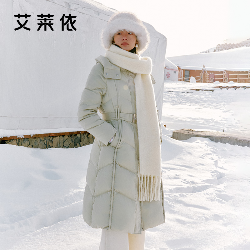 艾莱依冬季新款气质收腰长款羽绒服女士时尚百搭加厚保暖外套1293