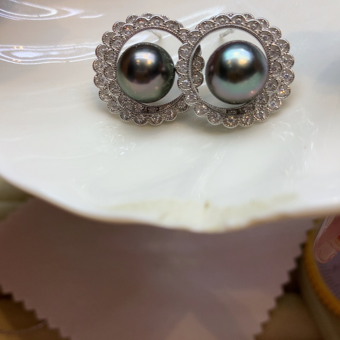 银S925镶嵌耳饰海水珍珠