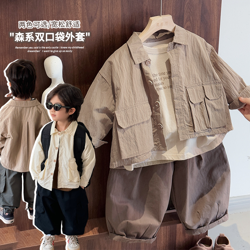 《反季特价》韩系儿童棉麻外套男童女童宽松单排扣开衫秋季新WT22